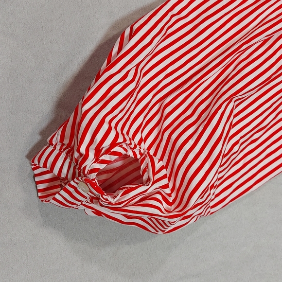H&M Candy Stripe Red  White Cotton Tie Up Long Sleeve Blouse Top, Medium - Picture 9 of 14